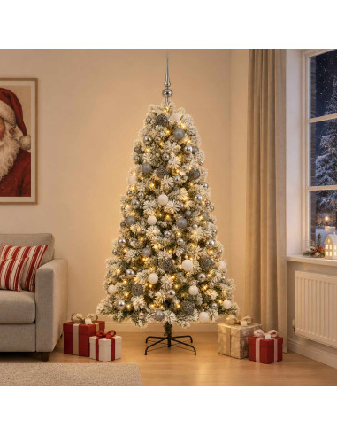 Albero di Natale artificiale con rami snodati e palline 210 cm