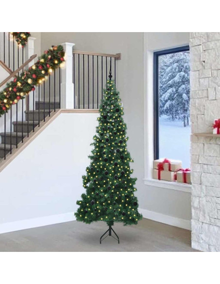Albero di Natale Artificiale Angolare con 300 LED Verde 240 cm