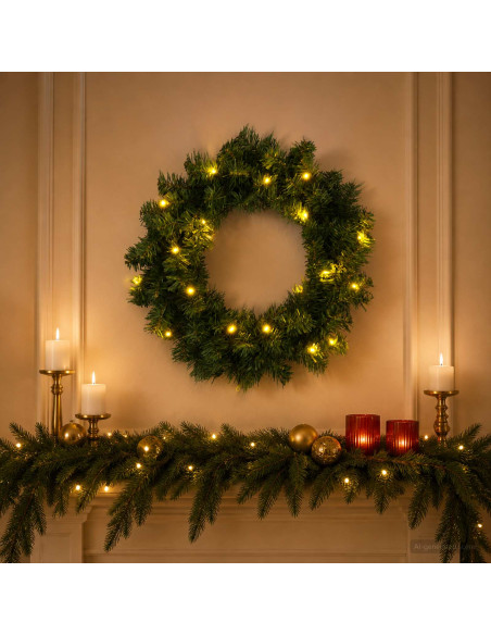 Ghirlanda di Natale Verde Ø 50 cm PVC 25 LED