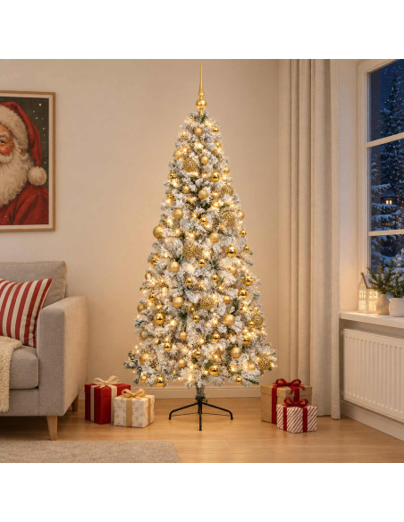 Albero di Natale artificiale con palline 210 cm 300 LED