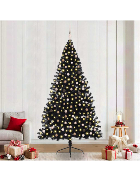 Albero di Natale artificiale con luci integrate Nero 240 cm PVC