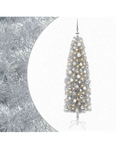 Albero di Natale Artificiale Slim con Palline 180 cm 300 LED
