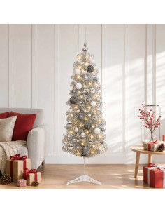 Albero di Natale Artificiale Slim con Palline 150 cm 150 LED