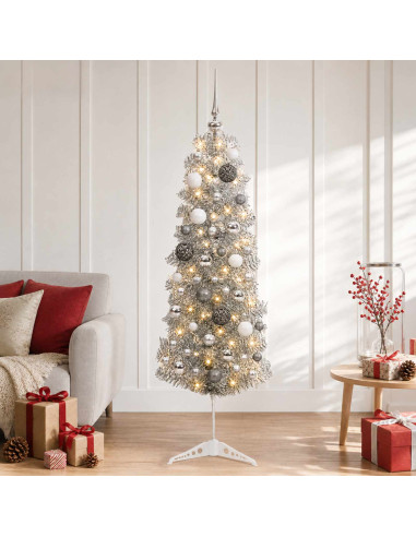 Albero di Natale Artificiale Slim con Palline 150 cm 150 LED
