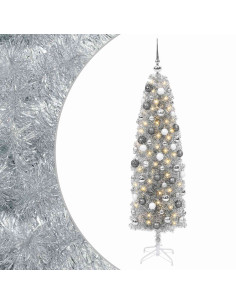 Albero di Natale Artificiale Slim con Palline 180 cm 300 LED