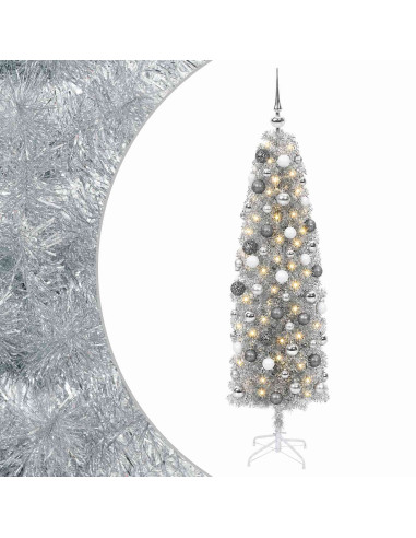 Albero di Natale Artificiale Slim con Palline 180 cm 300 LED