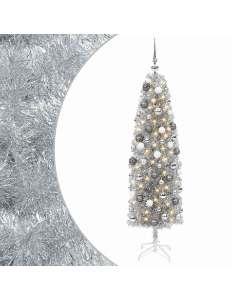 Albero di Natale Artificiale Slim con Palline 180 cm 300 LED