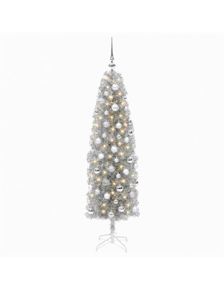Albero di Natale Artificiale Slim con Palline 180 cm 300 LED