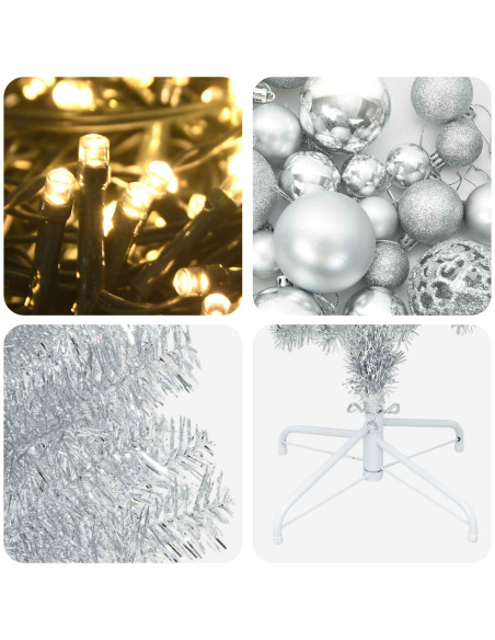 Albero di Natale Artificiale Slim con Palline 180 cm 300 LED