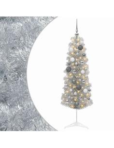 Albero di Natale Artificiale Slim con Palline 150 cm 150 LED 2