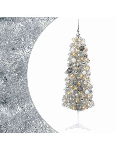 Albero di Natale Artificiale Slim con Palline 150 cm 150 LED