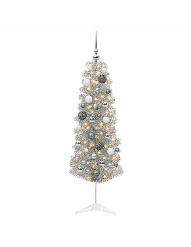 Albero di Natale Artificiale Slim con Palline 150 cm 150 LED