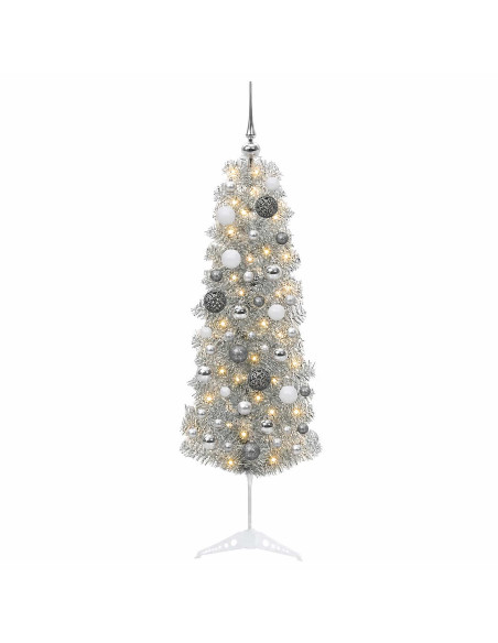 Albero di Natale Artificiale Slim con Palline 150 cm 150 LED