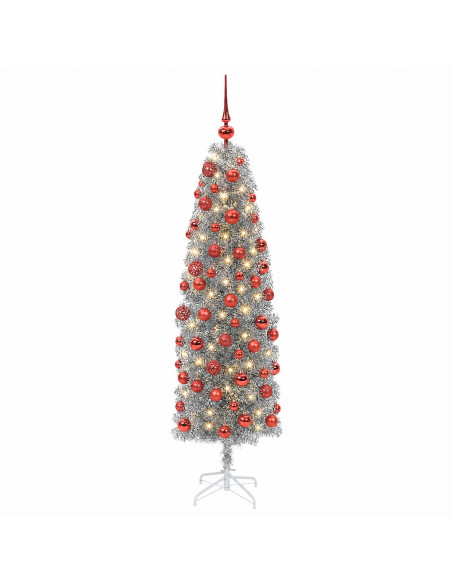 Albero di Natale Artificiale Slim con Palline 180 cm 300 LED