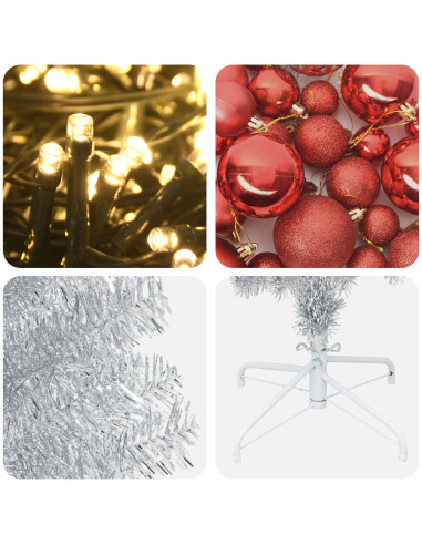 Albero di Natale Artificiale Slim con Palline 180 cm 300 LED