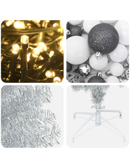 Albero di Natale Artificiale Slim con Palline 180 cm 300 LED