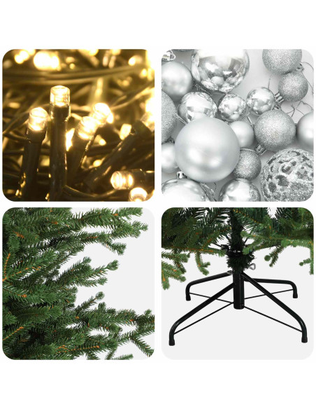Albero di Natale artificiale con palline 180 cm 300 LED