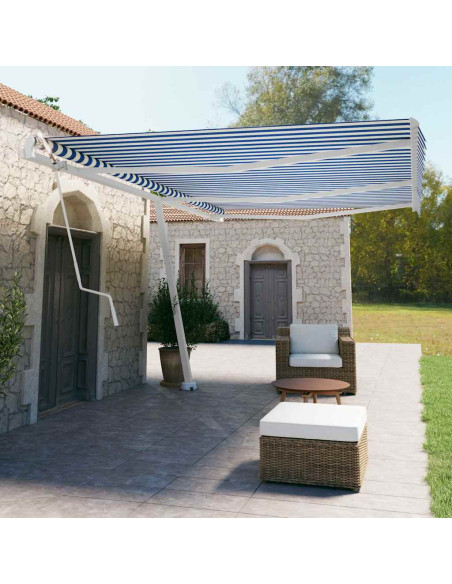 Tenda da Sole Autoportante Automatica 600x350 cm Blu Bianca