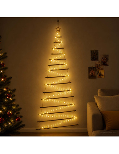 Albero di Natale appeso 210 cm 130 LED Bianco caldo