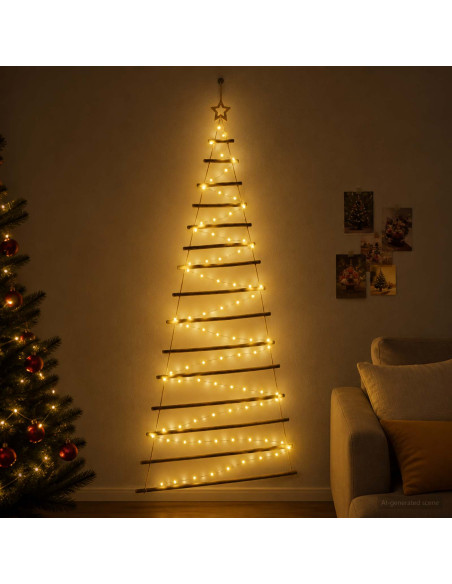 Albero di Natale appeso 210 cm 130 LED Bianco caldo