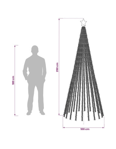 Albero di Natale LED 250 cm 475 LED Bianco caldo Acciaio Nero