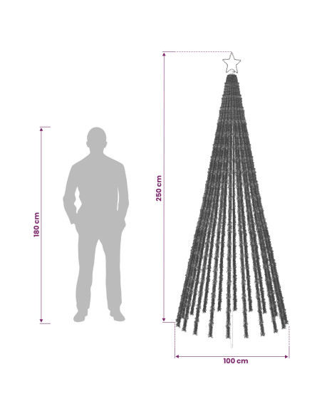 Albero di Natale LED 250 cm 475 LED Bianco caldo Acciaio Nero