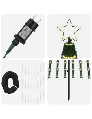 Albero di Natale LED 300 cm 668 LED Bianco caldo Acciaio Nero