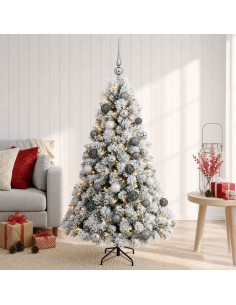 Albero di Natale artificiale con palline 120 cm 150 LED