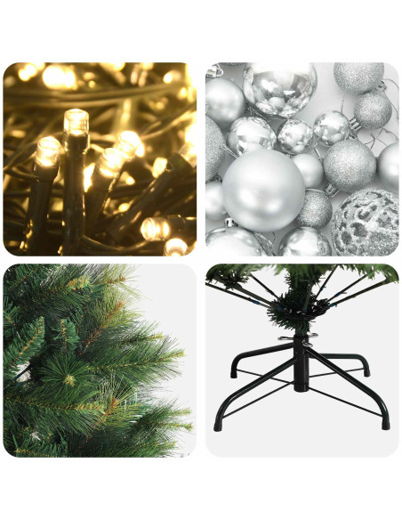 Albero di Natale artificiale con palline 210 cm 300 LED