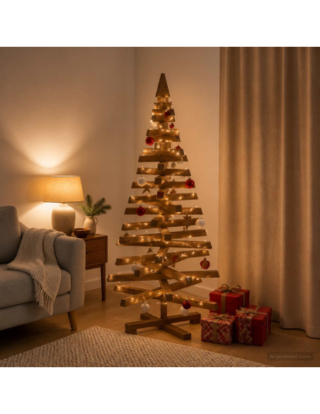 Albero di Natale in legno KOTKA 120 cm Legno Massello di Pino
