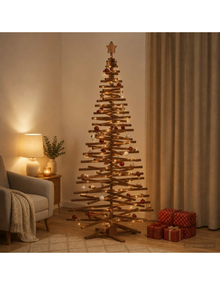 Albero di Natale in legno KOTKA 210 cm Legno Massello di Pino