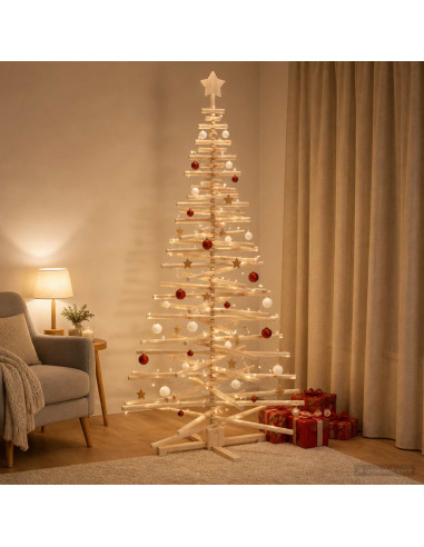 Albero di Natale in legno KOTKA 210 cm Legno Massello di Pino