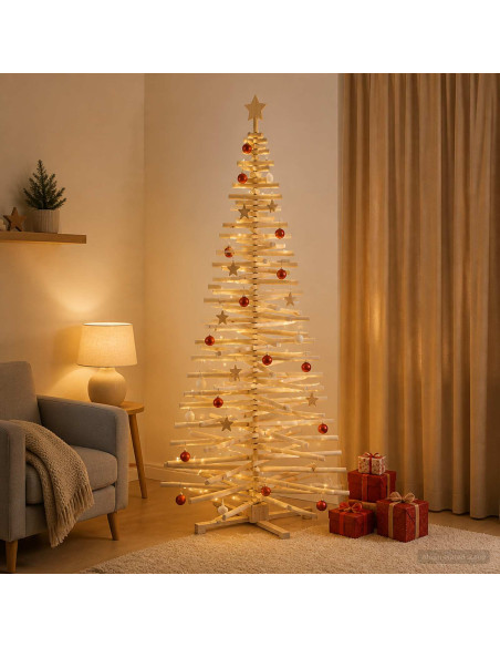 Albero di Natale in legno KOTKA 210 cm Legno Massello di Pino