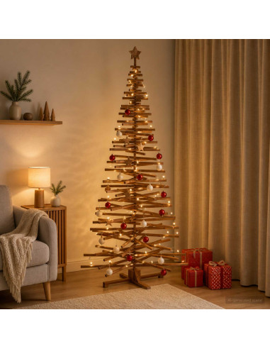 Albero di Natale in legno KOTKA 240 cm Legno Massello di Pino