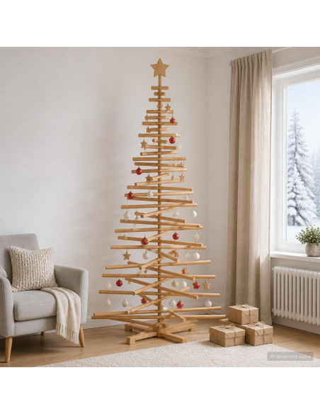 Albero di Natale in legno KOTKA 210 cm Legno Massello di Pino