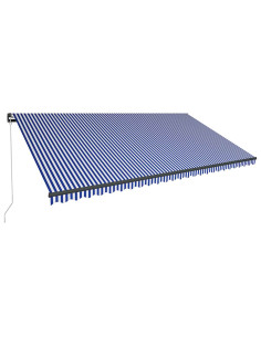Tenda da Sole Retrattile Manuale con LED 600x300cm Blu e Bianco 2