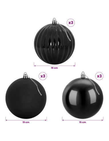 Set di palline di Natale XL 9 pz Nero Ø 15 cm Plastica