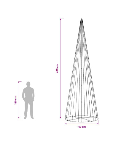 Albero di Natale LED 485 cm 1632 LED Bianco caldo Ferro Nero