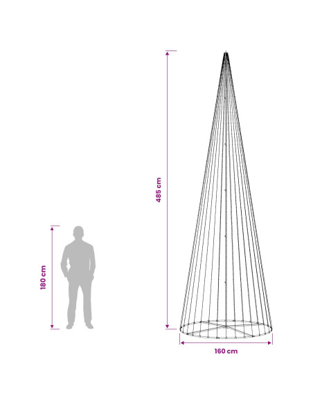 Albero di Natale LED 485 cm 1632 LED Bianco caldo Ferro Nero