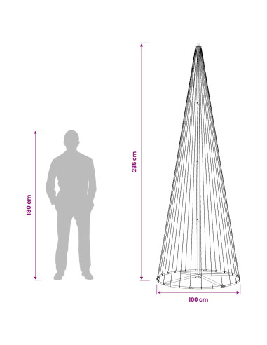 Albero di Natale LED 285 cm 744 LED Bianco caldo Ferro Nero