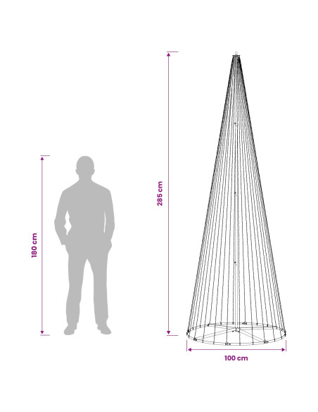 Albero di Natale LED 285 cm 744 LED Bianco caldo Ferro Nero