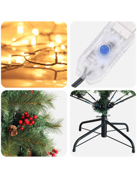 Albero di Natale Artificiale con Rami Pieghevoli 180 cm 300 LED