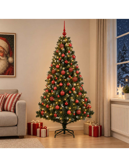 Albero di Natale Artificiale con Palline 240 cm 300 LED
