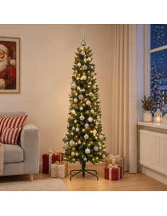 Albero di Natale Artificiale Slim con Palline 210 cm 300 LED