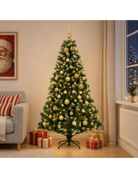 Albero di Natale Artificiale con Palline 210 cm 300 LED