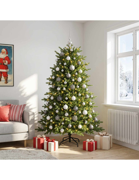 Albero di Natale artificiale con palline 210 cm 300 LED