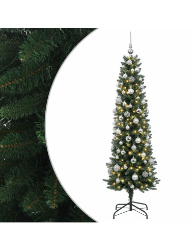 Albero di Natale Artificiale Slim con Palline 210 cm 300 LED
