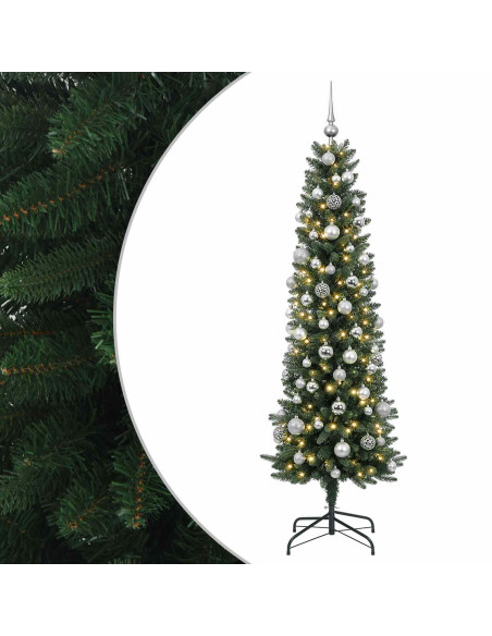 Albero di Natale Artificiale Slim con Palline 210 cm 300 LED