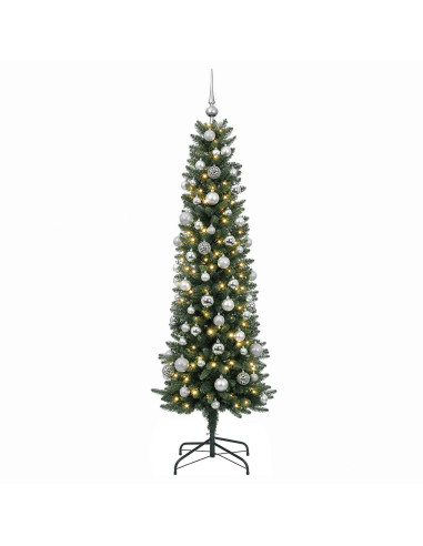 Albero di Natale Artificiale Slim con Palline 210 cm 300 LED