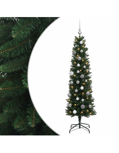 Albero di Natale artificiale sottile con palline 150 cm 150 LED 2